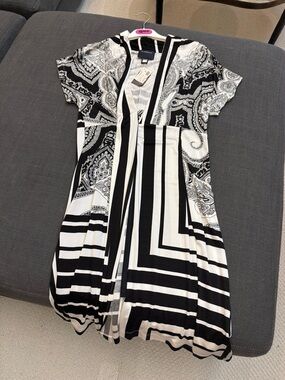 Roberto Cavalli Black & White Printed Midi Dress